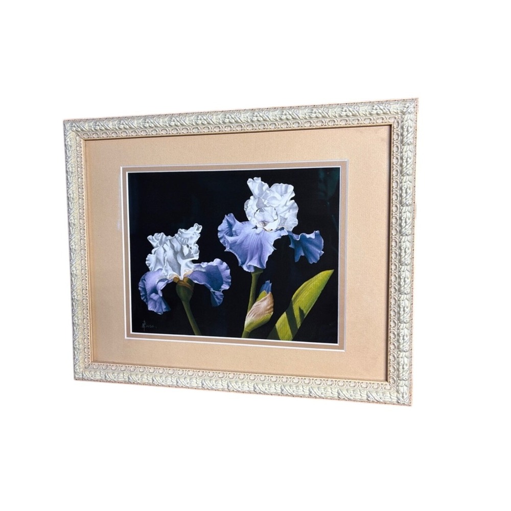 A. Bush Purple Irises Floral Art Print Photography Framed Signed 15.5" EUC GIFT